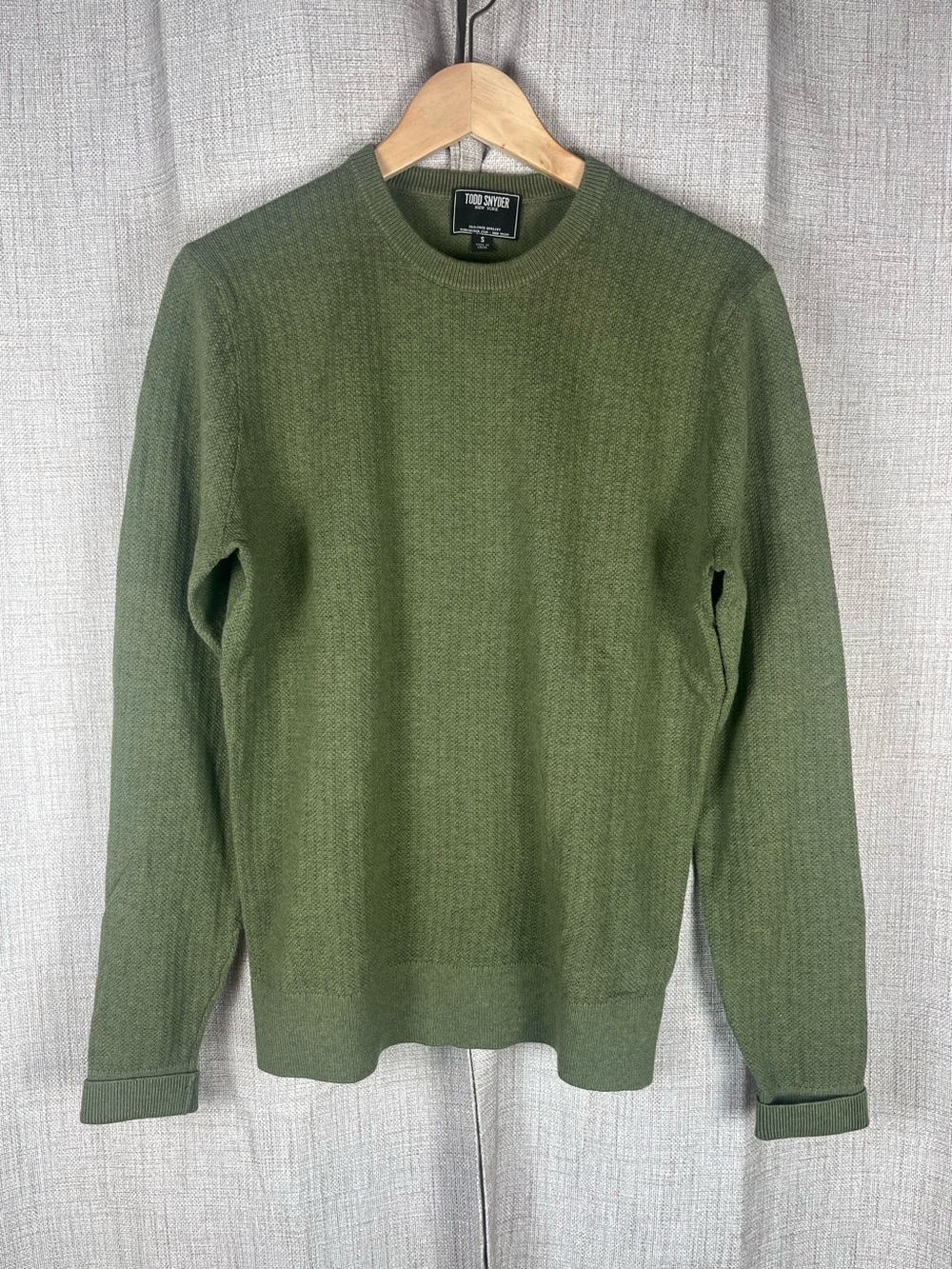 TODD SNYDER Sweater Long Sleeve Crew Neck Olive Green Cotton Pullover Sz Small